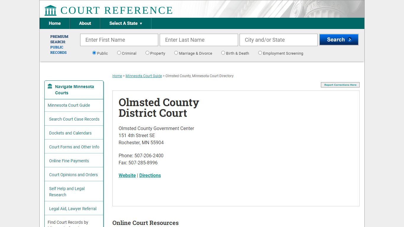 Olmsted County District Court - Court Records Directory